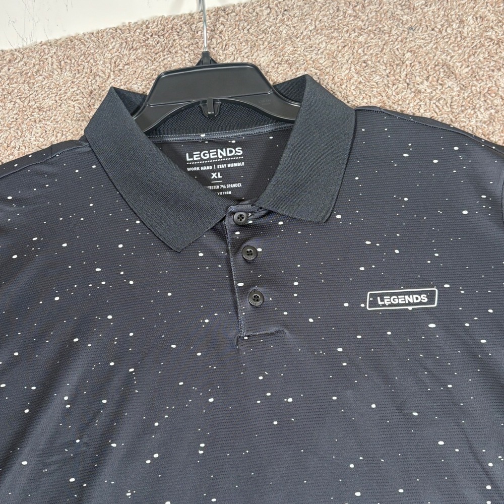 Legends Mens Baldwin Performance Polo Black White Splatter XL Golf Stretch NEW